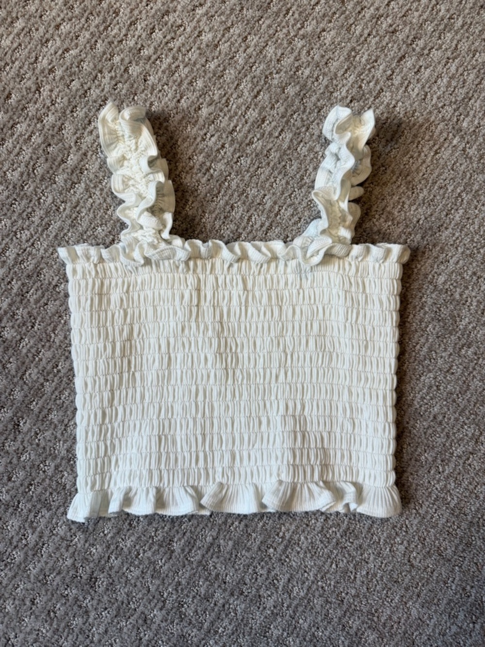 Reformation White Smocked Ruffle Crop Tank - Picture 3 of 6